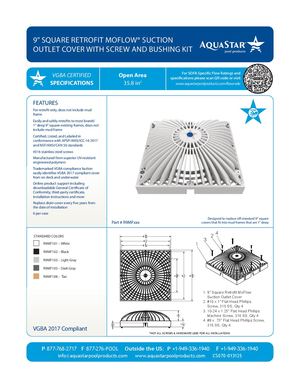 R9MFxxx - 9'' Square Retrofit Mo Flow Suction Outlet Cover With Screw And Bushing Kit