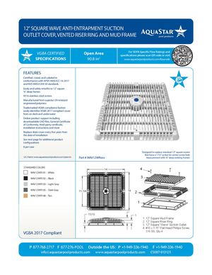 WAV12WRxxx - 12'' Square Wave Anti Entrapment Suction Outlet Cover