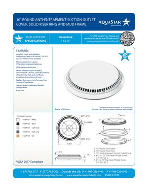 10AVRxxx - 10'' Round Anti Entrapment Suction Outlet Cover