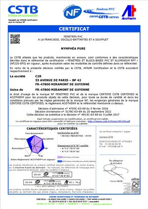 Certificat NF CSTBat Nympea Pure