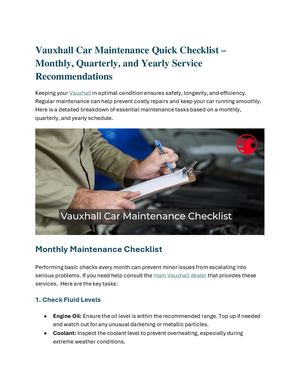 Vauxhall Car Maintenance Quick Checklist