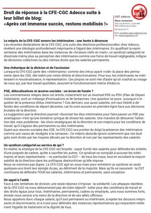 Droit De Réponse Suite Billet De Blog De La Cfe Cgc Adecco