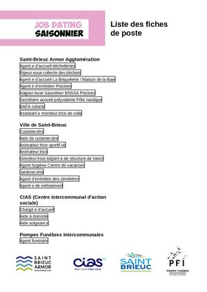 Fiches de poste - saisonniers 2025