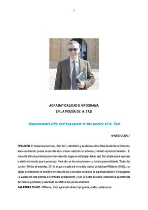 AGRAMATICALIDAD E HIPOGRAMA EN LA POESÍA DE  A. TAZI