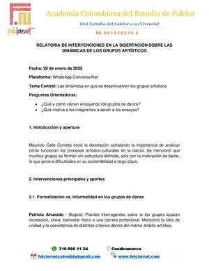 Relatoría Conversación Sobre Dinámicas De Danza