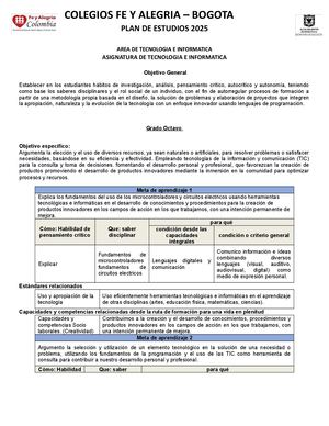 8 Plan De Estudios Tecnología 2025
