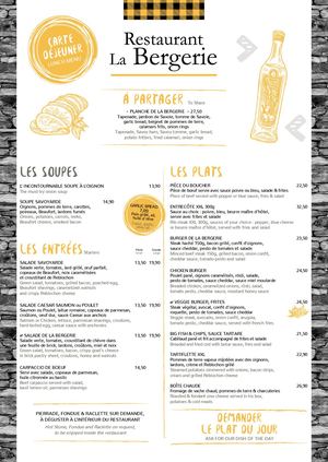 La Bergerie - Carte Déjeuner & Diner - H24/25