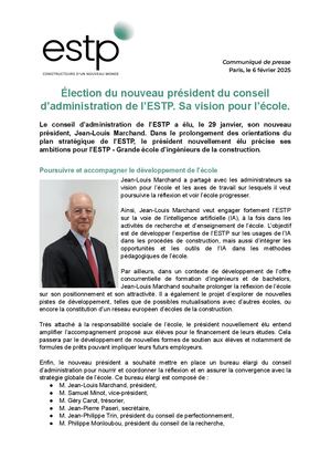 ESTP I Communiqué de presse : élection nouveau président CA l’ESTP