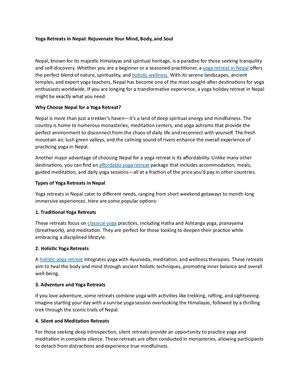 Yoga Retreats In Nepal