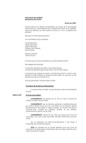 2025-01-26 - Séance extraordinaire