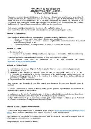 Règlement Du Jeu "S'envolez pour l'Amour"
