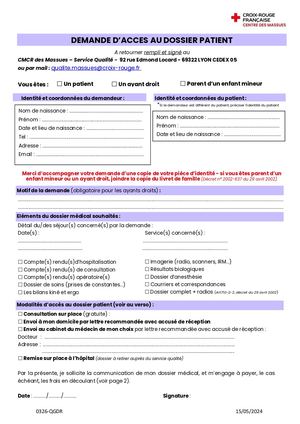 Formulaire Centre Des Massues - Demande De Dossier Patient