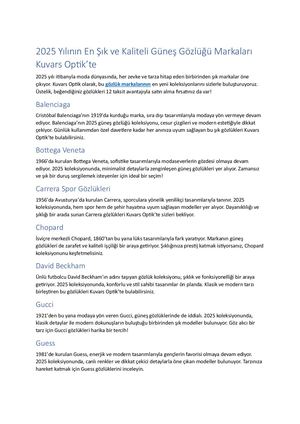 Güneş Gözlüğü Markaları