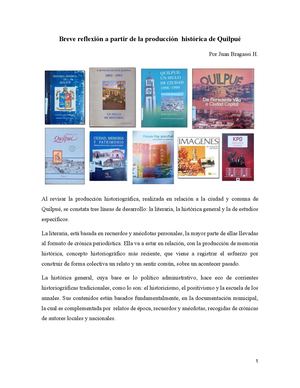 Breve Reflexión Sobre La Producción Historica De La Comuna De Quilpué