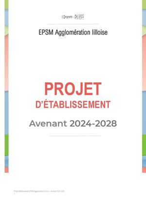 Avenant Projet d'établissement 2024 2028 EPSM de l'agglomération lilloise
