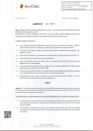 Fichier Parution Des Arrêtés N° 25 069 à 25 070