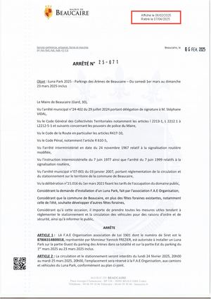 Fichier Parution Des Arrêtés N° 25 71 à 25 073