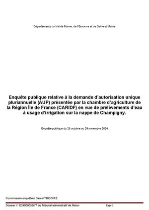 prélèvements d’eau à usage d’irrigation sur la nappe de Champigny