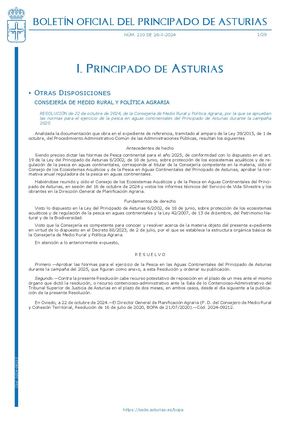 Asturias - Orden de vedas de pesca continental