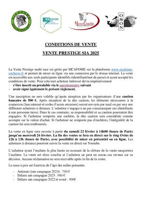 Conditions Vente Prestige Ovine Sia 2025