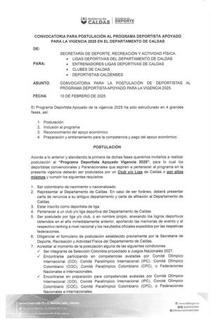 Convocatoria Postulación Deportista Apoyado 2025
