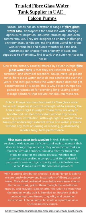 Trusted Fibre Glass Water Tank Supplier In Uae – Falcon Pumps