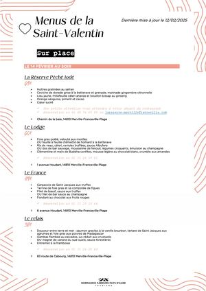 Menus Saint Valentin 2025
