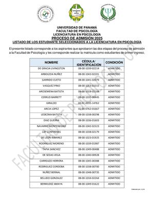 Listado De Seleccionados Admisión 2025