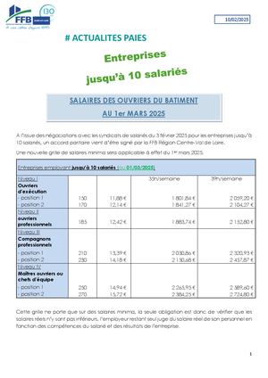 Flash Salaire Ouvriers Jusqu'à 10 Salariés 03 2025