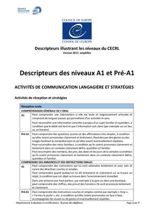 Descripteurs A 1pre A1 Cecrl