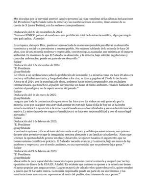 Declaraciones De Nayib Bukele Minería Metálica