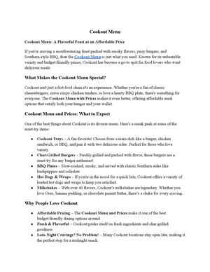 Cookout Menu 2025