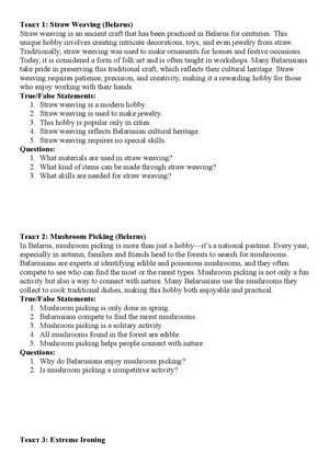 Unusual Hobbies (short texts for reading)