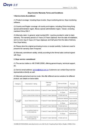 Warranty Deye Alma Solar