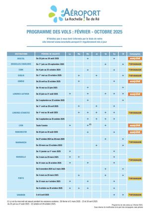 Programme de vols - Février à octobre 2025