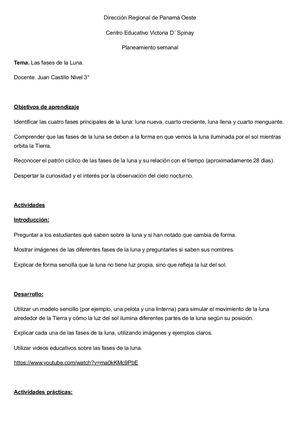 Proyecto Educativo De Las Fases De La Luna