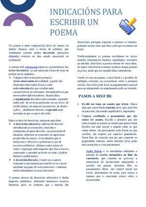 Indicacións Para Escribir Un Poema