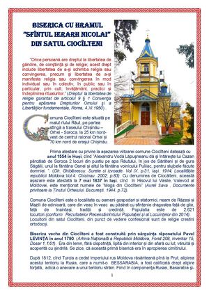 Biserica Cu Hramul ”Sfîntul Ierarh Nicolai” Din Satul Ciocîlteni