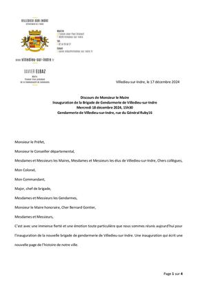 Inauguration de la brigade de Gendarmerie de Villedieu-sur-Indre