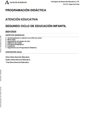 Programación Didáctica Atención Educativa Educación Infantil