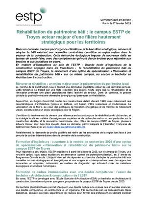 ESTP I Communiqué de presse : réhabilitation patrimoine bâti campus ESTP Troyes acteur majeur d’une filière hautement stratégique pour les territoires