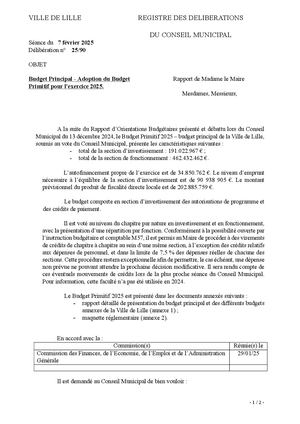 Délibération du budget primitif 2025