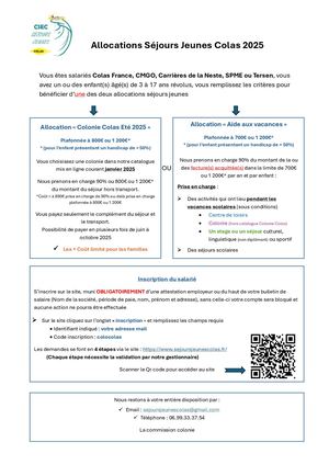 Affiche Séjours Jeunes Colas 2025