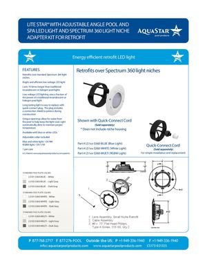 LS1xx S360 - Lite Star® With Adjustable LED Light And Spectrum 360 Light Niche Adapter Kit For Retrofit