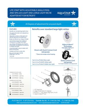 LS1xx PN - Lite Star® With Adjustable Spa LED Light And Large Light Niche Adapter Kit For Retrofit