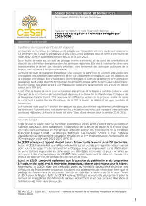 Feuille de route pour la Transition énergétique 2025-2030