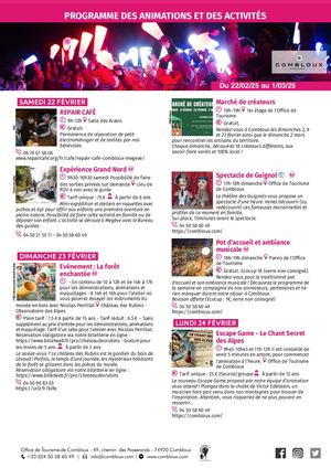 Programme animations 22 fev - 1 mars 2025