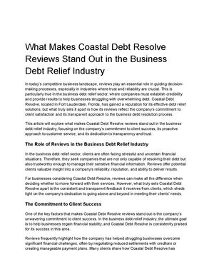 What Makes Coastal Debt Resolve Reviews Stand Out In The Business Debt Relief Industry