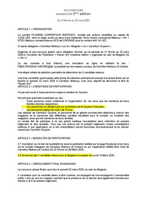 Règlement Kanari D'or 3eme Edition - 2025