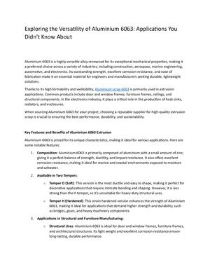 Exploring The Versatility Of Aluminium 6063